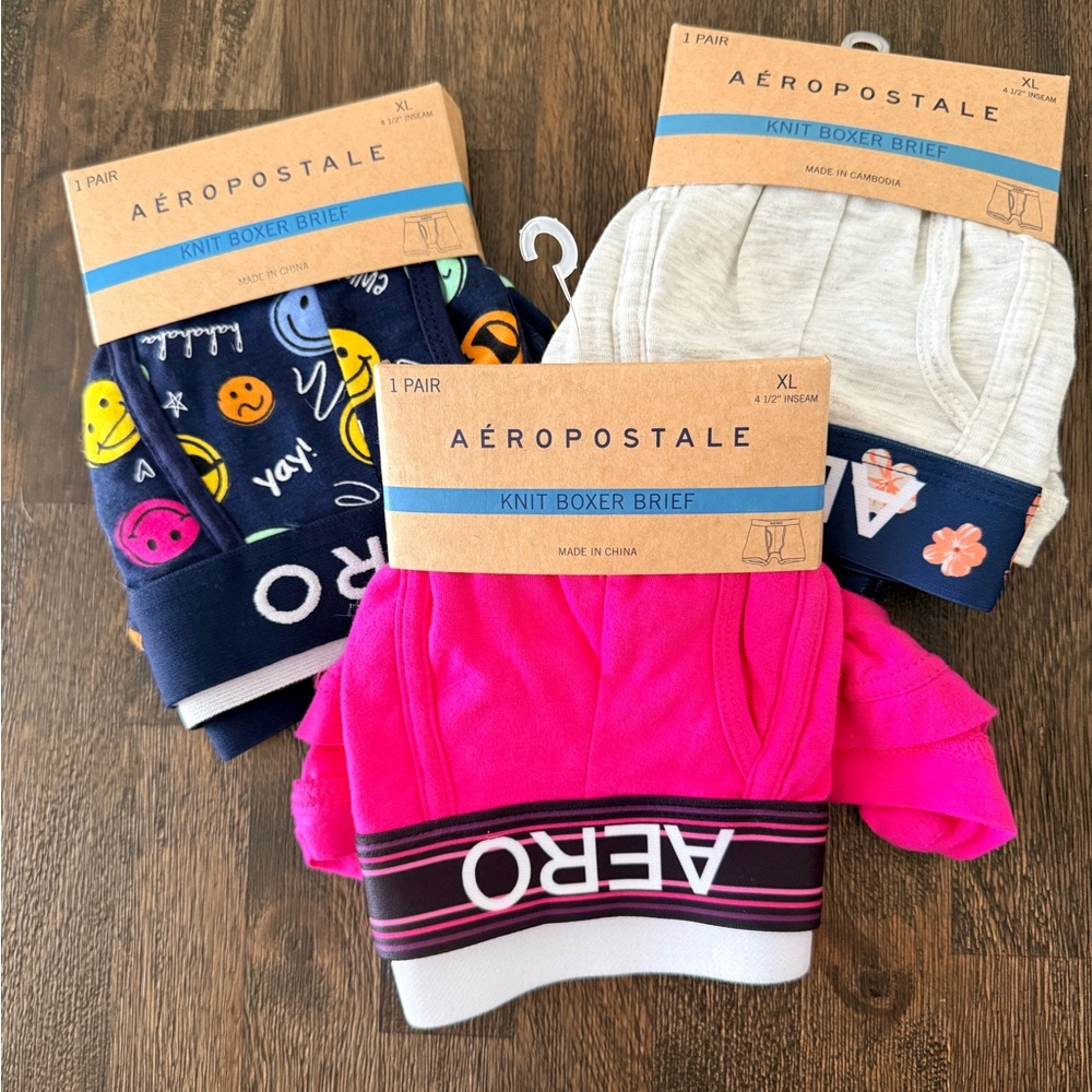 Aeropostale Men’s Boxer Briefs - Hot Pink, Navy Emoji, Cream